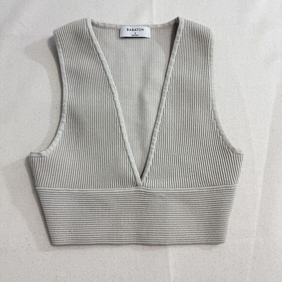 Aritzia Other - Babaton Aritzia Rib Sculpt Knit Deep V-neck Bra Top Women's Sz S Matte Pearl